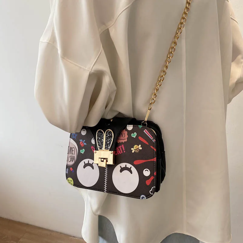

Bag Women's Bag 2021 New Texture Korean Fashion Cute Rabbit Ear Small Graffiti Square Bag Ins Shoulder Messenger Bag