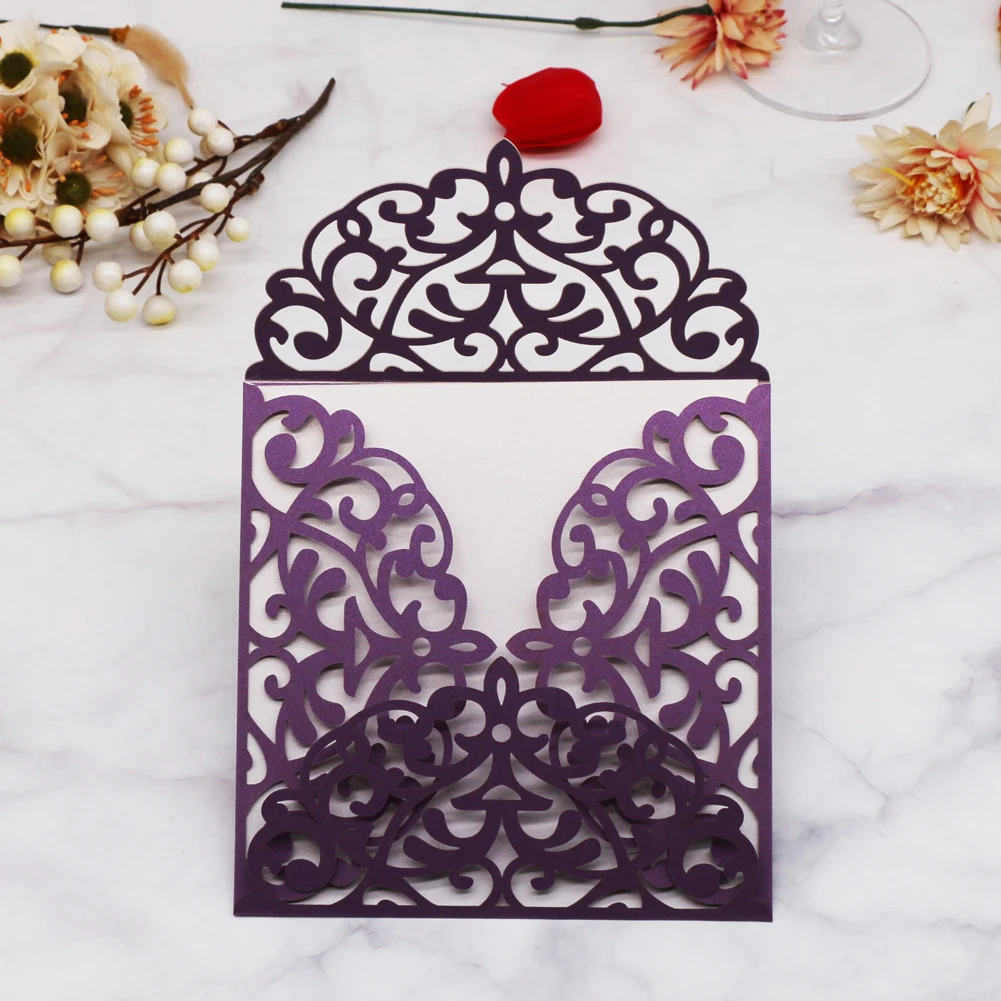 20Pcs/Lot Hollow Out Four Folded Wedding Invitations Card Blessing Greeting Birthday Party Anniversary | Дом и сад