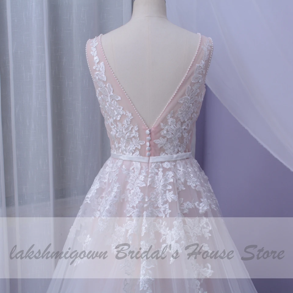 Женское свадебное платье в стиле бохо lakshmidress розовое фатиновое с v образным