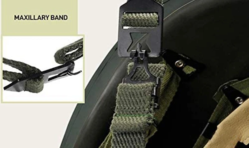 

Army M1 Tactical Helmet Adjustable With Green Net/Canvas Chin Strap Hunting Paintball Gear For Adults