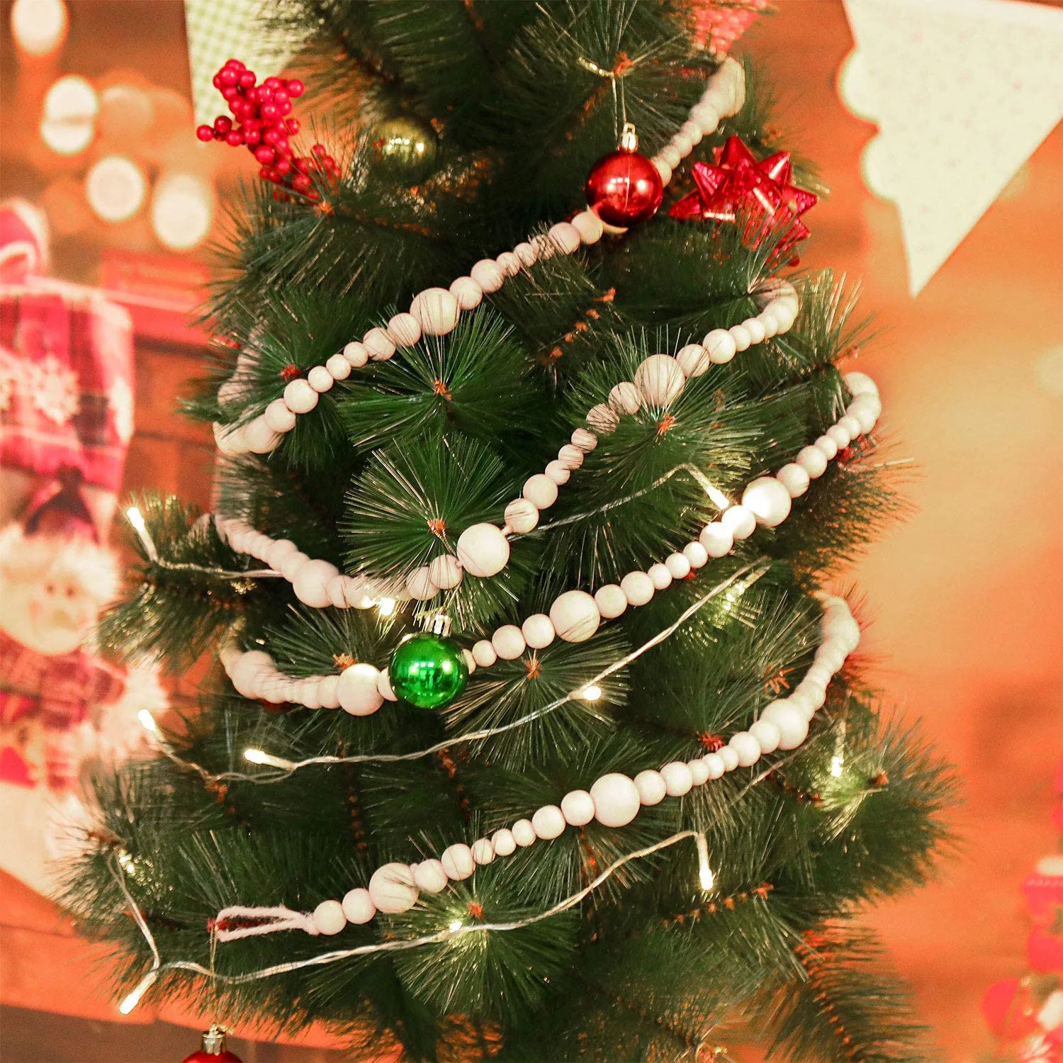 

Wood Bead Chain 6.9 Ft Home Decoration Wall Hanging Prayer BeadWooden Natural Round Loose Beads DIY PAK55