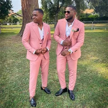 2021 New Pink Men's Suit, Groom's Wedding, Classic Self - Cultivation Groomsmen Prom Dress 3- Piece Set (Coat + Vest + Pants) (1)