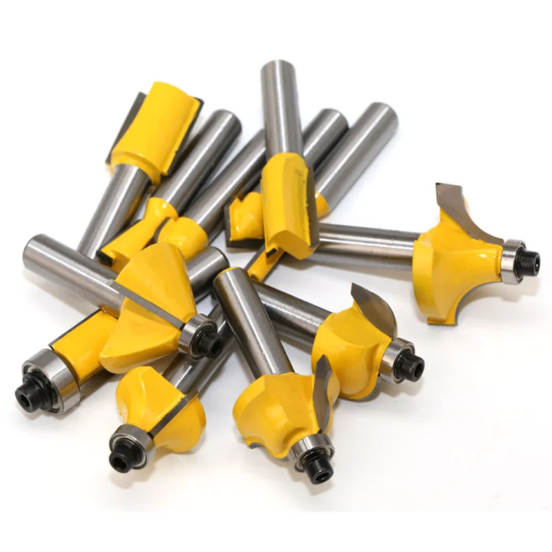 

Set woodworking milling cutter 12pc yellow woodworking carving electromechanical wood milling trimming machine cutter head set c