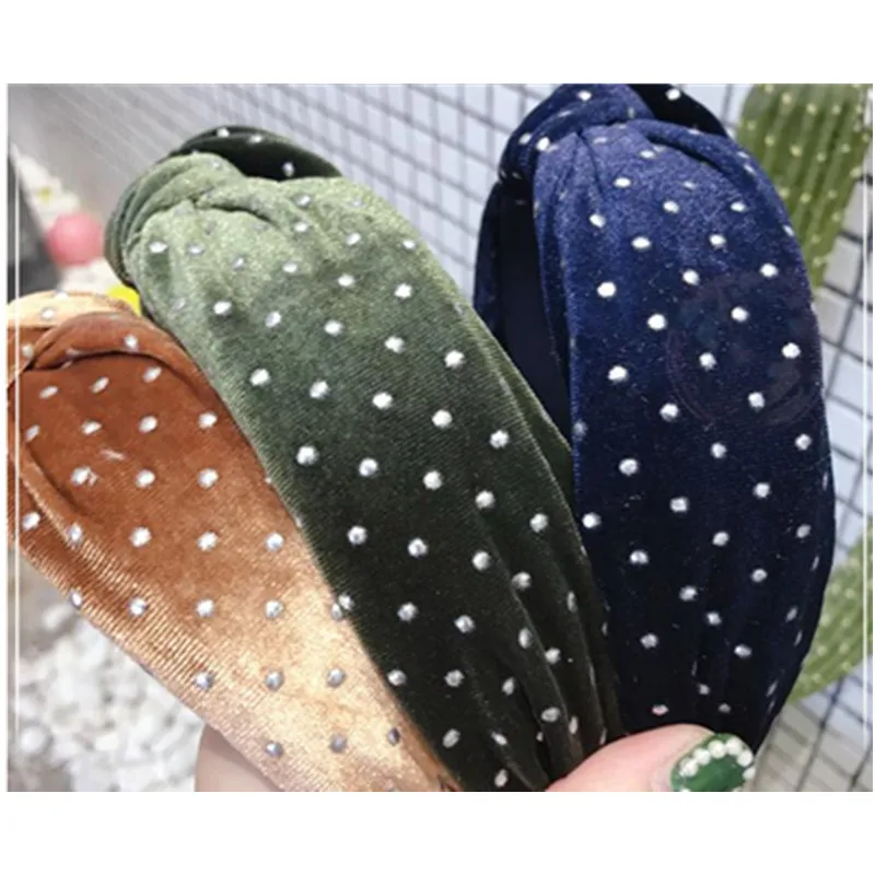 Хаки бархатная повязка на голову в виде кристаллов Женские однотонные широкая