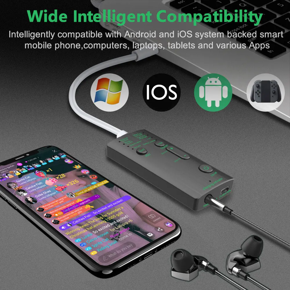 7 режимов смены звука наушники микрофон разные звуковые изменения портативные