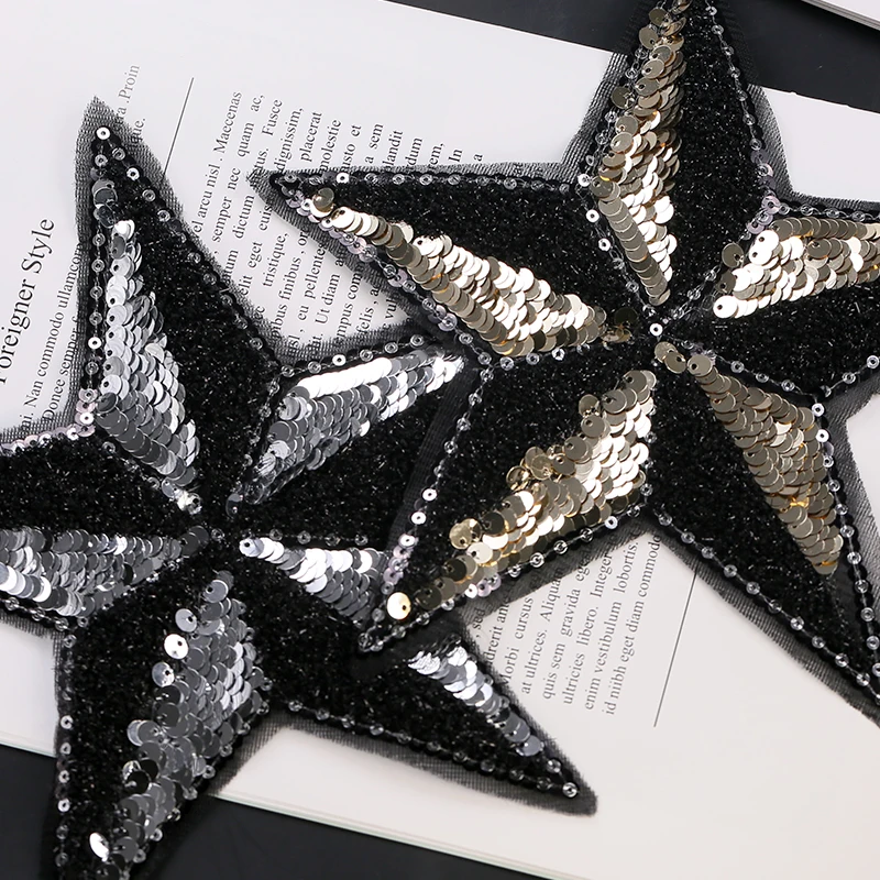 20x20 см Большой блесток вышитый звезда патч аппликация для одежды свитер значки