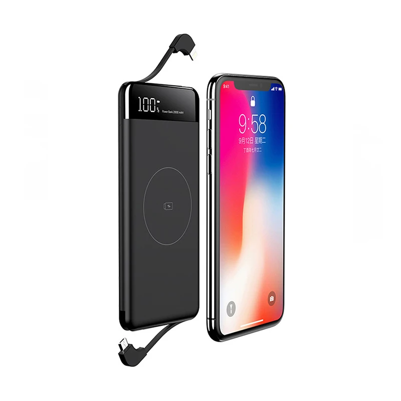 

10000mAh Wireless Power Bank Built in Cable Portable Charger Slim Powerbank for iPhone 12 11 Samsung S21 Huawei Xiaomi Poverbank