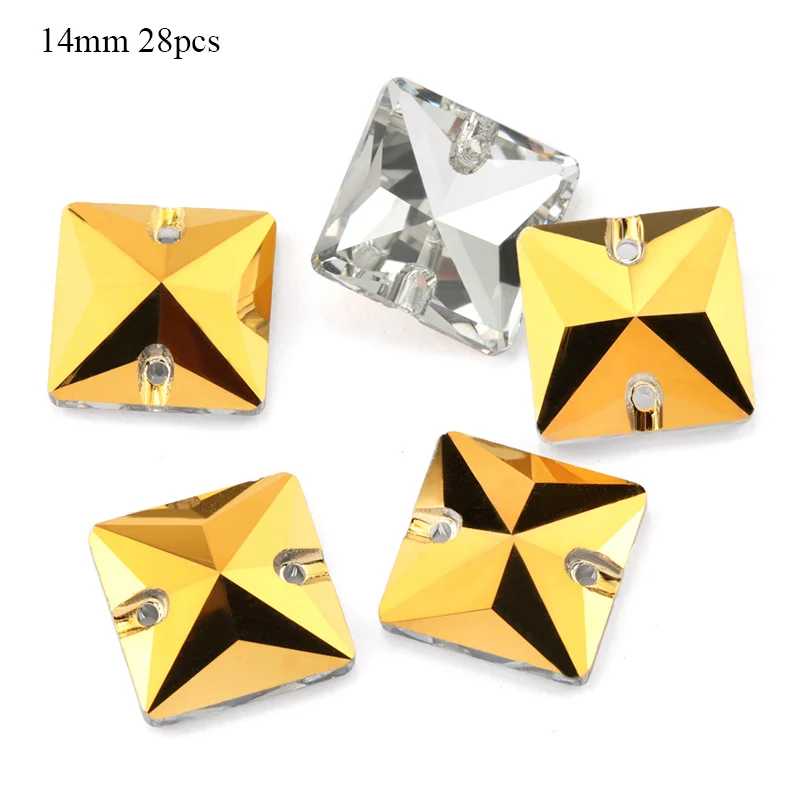 14mm - 28pcs ЦЯО АААА Золотой Гематит пришивные стразы, стеклянные бусины, камни, стразы, аппликации для свадебного платья, одежда для рукоделия, швейные кристаллы - Цвет: 14mm - 28pcs