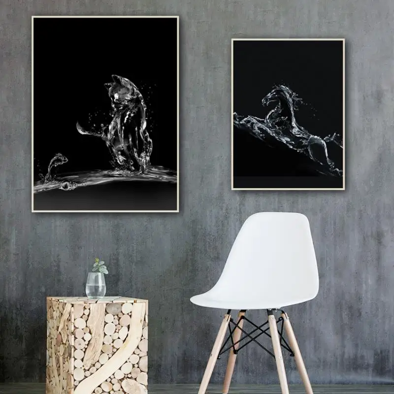 

Modern Simple Black And White Water Animal Fish And Horse Senior Living Room Bedroom Frameless Decorative Painting