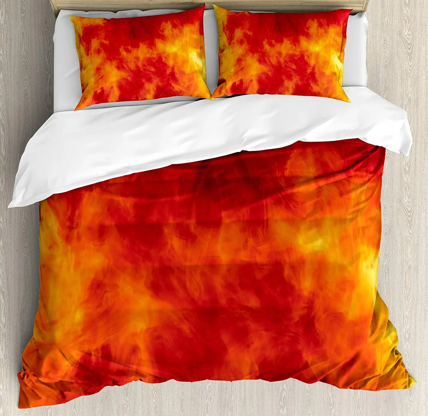

Orange Bedding Set Graphic of Fire Vibrant Flames Illustration Heat Burning Design Art Print Duvet Cover Pillowcase For Home
