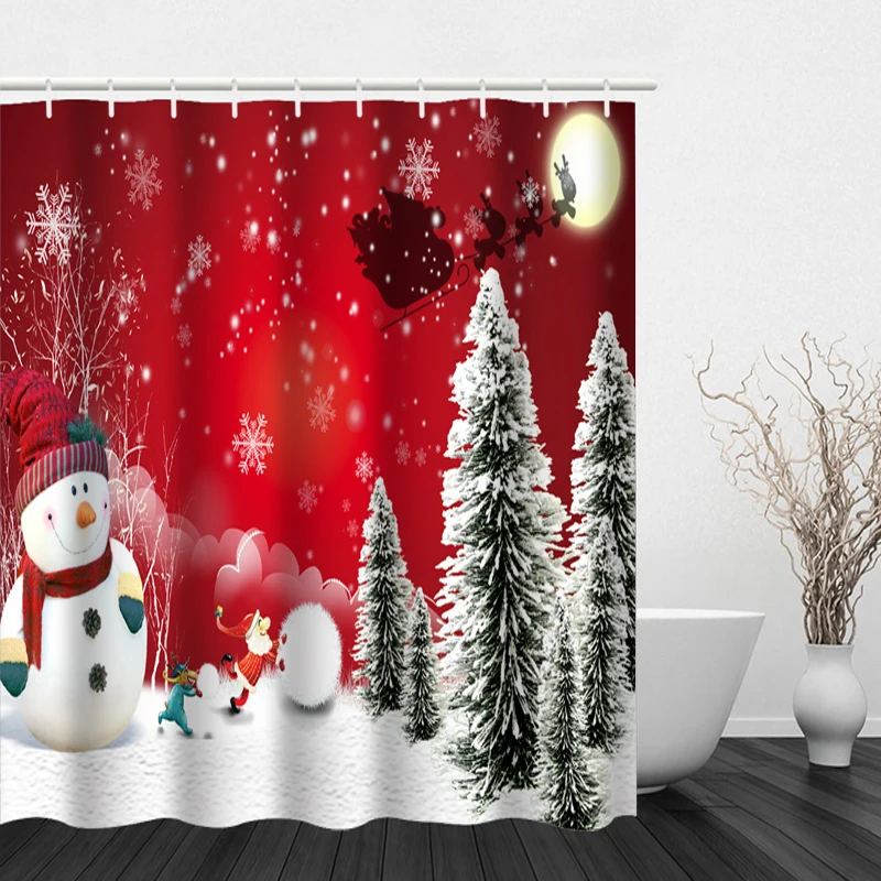 Bathroom Shower Curtain And Hook Rainbow Classic Polyester Cute Christmas Bathroom Decoration Window Christmas Tree