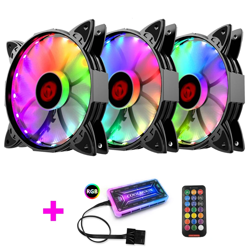 COOLMOON PC Case Cooler Fan 120mm RGB Mute Adjustable LED 12V With RF Remote Controller Cooler Fan RGB Computer Cooling Fan