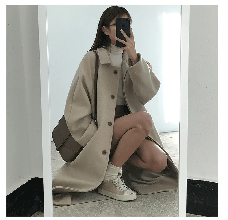 Heydress осеннее зимнее шерстяное пальто простое однотонное однобортное женское длинное шерстяное пальто с отложным воротником для отдыха