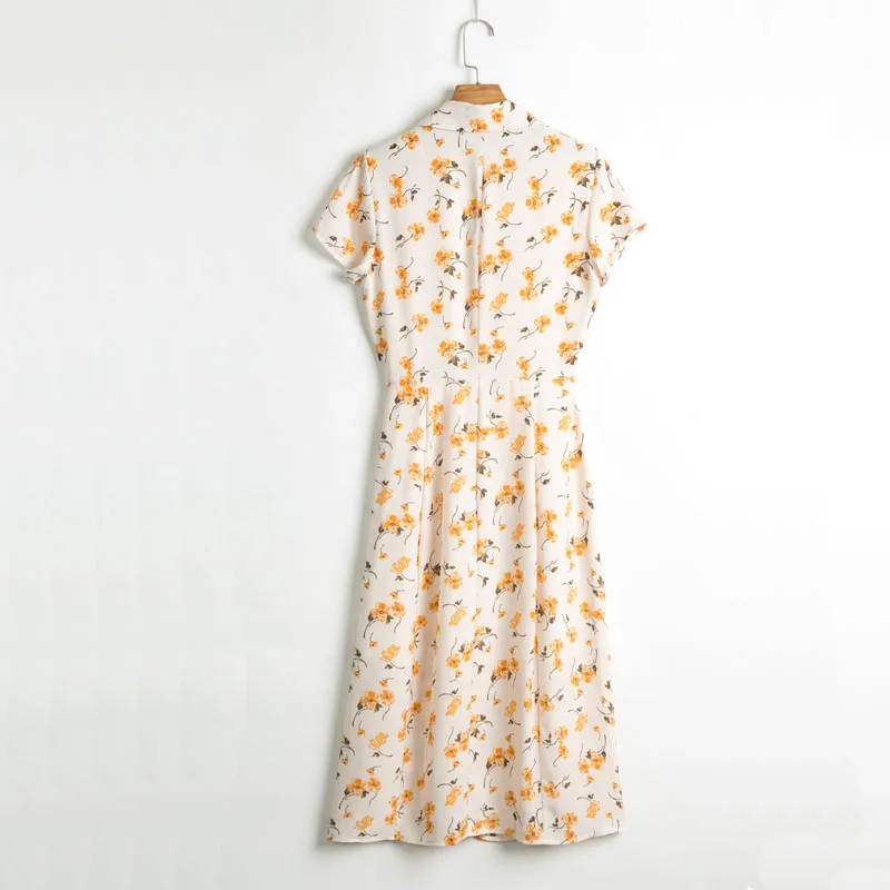 

Women Casual Summer Dress Flower Print Short-sleeved Dress Lapel Vestidos Woman Dress Dresses for Women