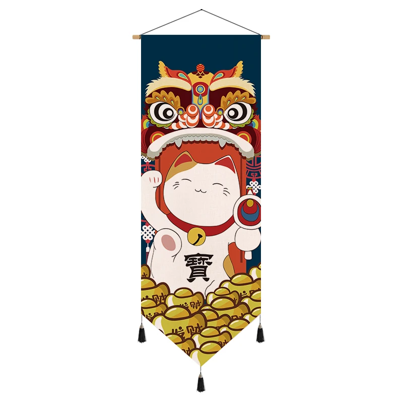 

Fortune Cat Japanese Scroll Painting Canvas Wall Art Posters Restaurant Living Room Decor Aesthetic Pictures Vinatge Home Decor