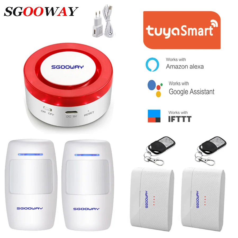 Set C Sgooway Wi-Fi умная сирена сигнализация система оповещения о входах домашний детектор безопасности дистанционное управление Alexa Google Home - Цвет: Set C