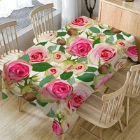 spring floral tablecloth dust proof flowers plants dining table cloth linen rectangle green leaves rose table covers picnic mats