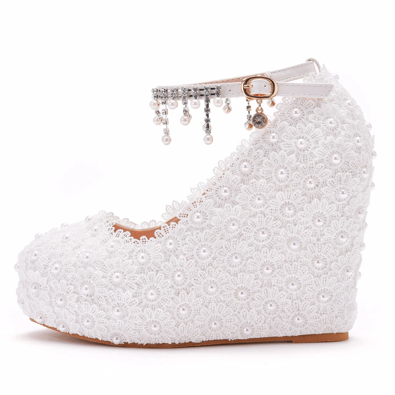 Женские свадебные туфли-лодочки на танкетке милые белые туфли платформе с