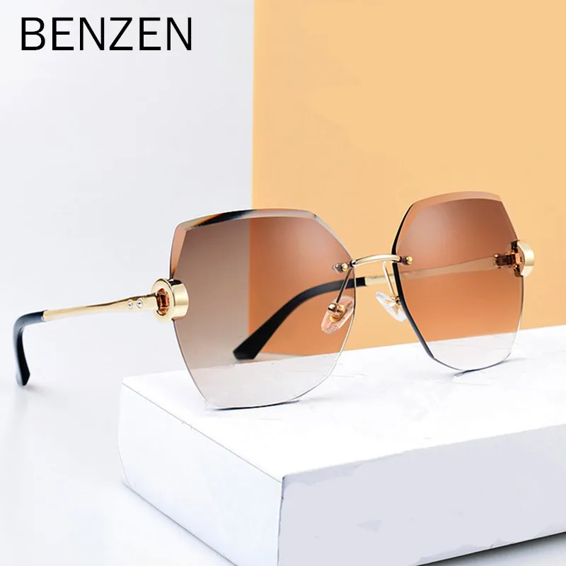 

BENZEN Luxury Sunglasses Women Rimless Sun Glasses Lens Fashion Lady Eyewear UV 400 Accessories