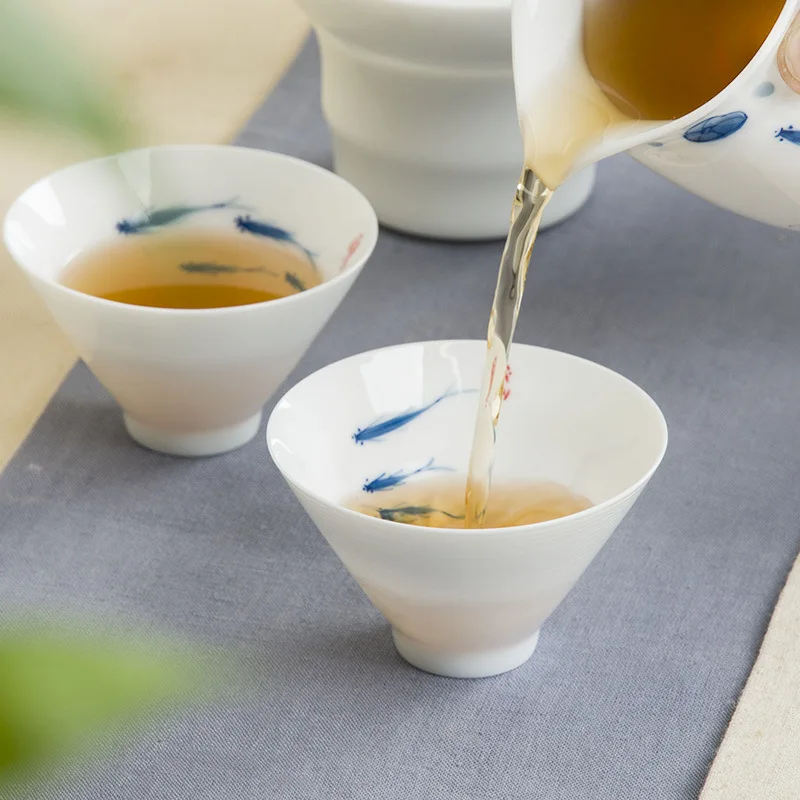 70 мл Jingdezhen ручная роспись с рисунком рыбы чайная чашка искусственная посуда