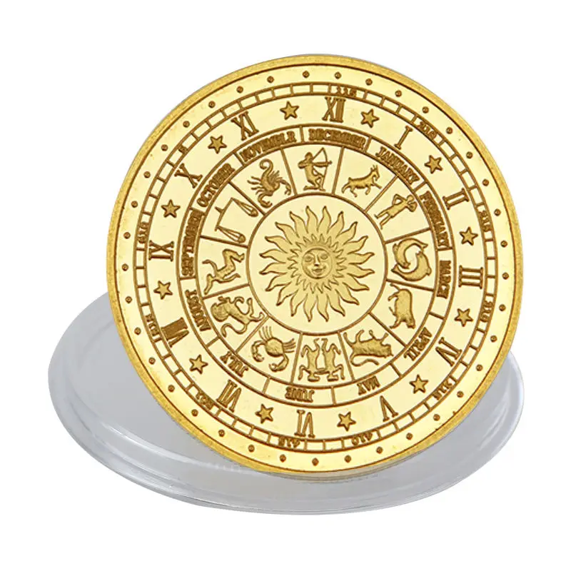 Hot Sale Twelve Constellations Zodiac Gold Plated Collectible Coin Original Coins Set Holder Challenge Gift | Дом и сад