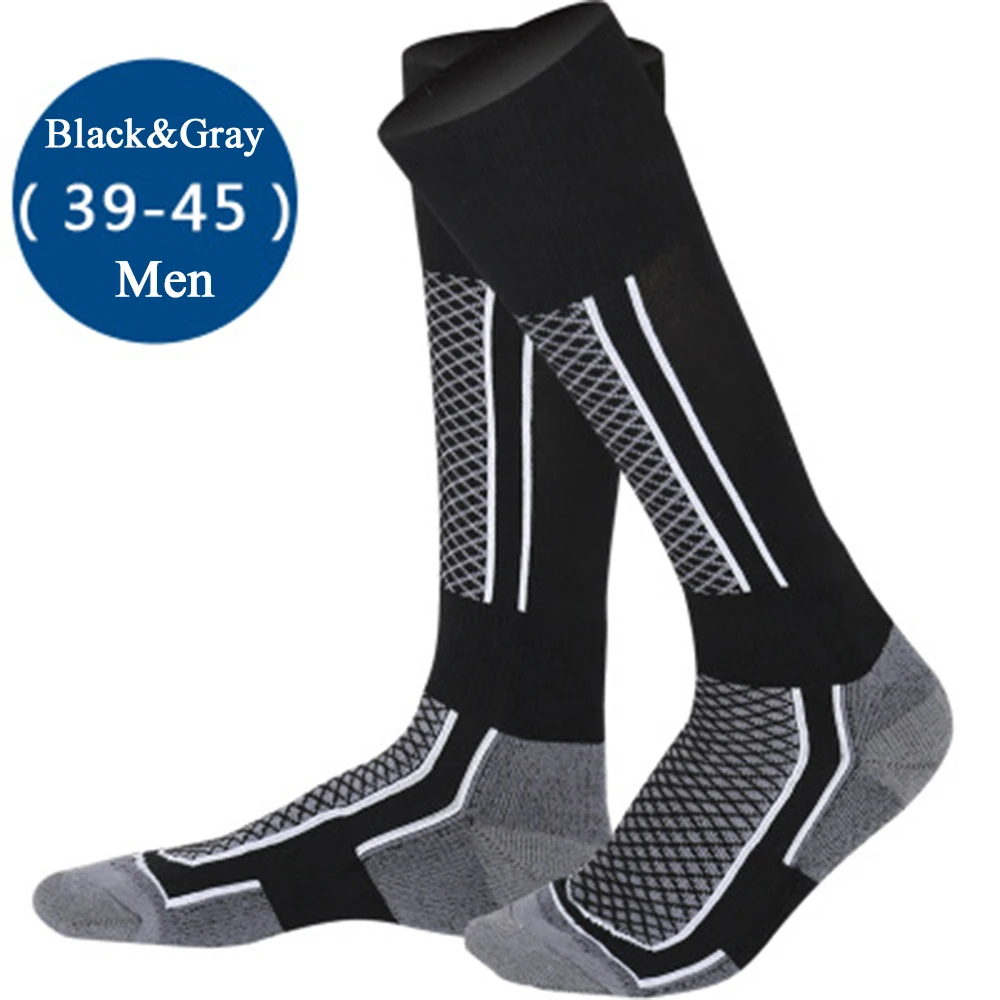 Adult black gray Модные носки для женщин и мужчин, зимние лыжные спортивные носки для снежной погоды, прогулочные походные спортивные теплые длинные носки из хлопка, теплые носки для детей - Цвет: Adult black gray