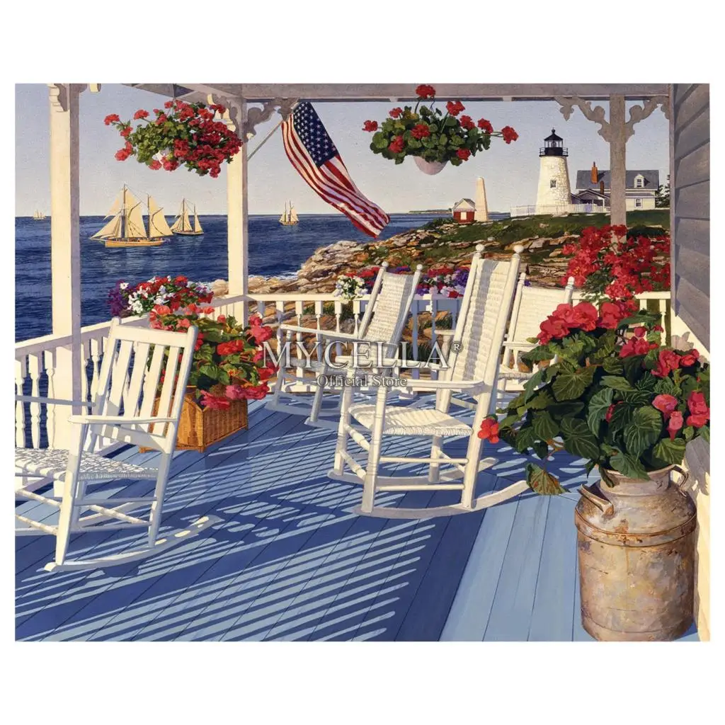 

Lighthouse Point 5D DIY Diamond Embroidery Mosaic Home Decor Boats Patriotic Cabins full Diamond Painting Cross Stitch Posters
