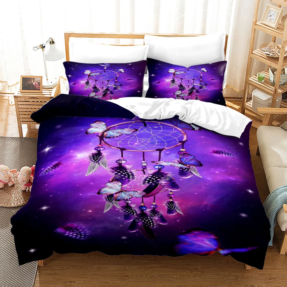 

3D Stars Dream Catcher Printed Comforter Set Soft Duvet Cover Sets 3 Pieces Purple Galaxy Bedding Sets for Adults and Kids
