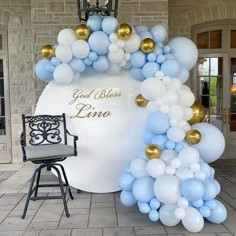 

4D Round Balloon Garland Arch Mixed Gold Blue White Latex Balloons Strip Chain 137pcs/set for baby shower Wedding Decoration