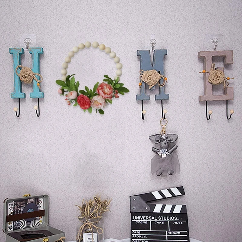 

Peony Wood Bead Wreath Simulation Creative Wedding Decoration Home Wall Garland H3CC