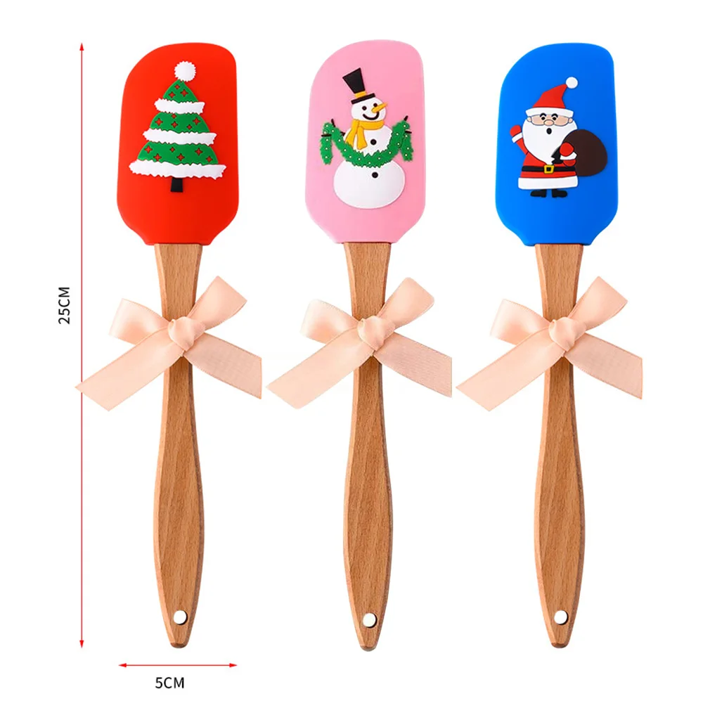 Рождественская лопатка деревянная ручка силиконовый скребок для крема Санта