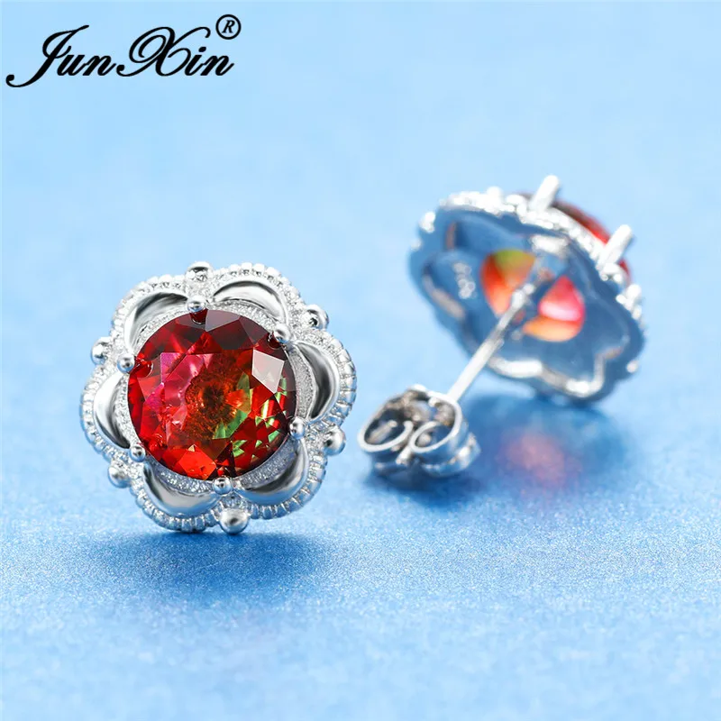 Роскошные Шарм Мистик цветок серьги из белого золота розового в цветах радуги