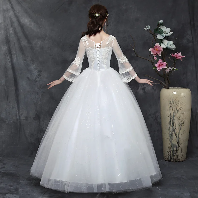 

Vestido De Noiva 2021 Elegant O Neck Wedding Dress Flare Sleeve Wedding Gowns Lace Embroidery Plus Size Princess Bride Dresses