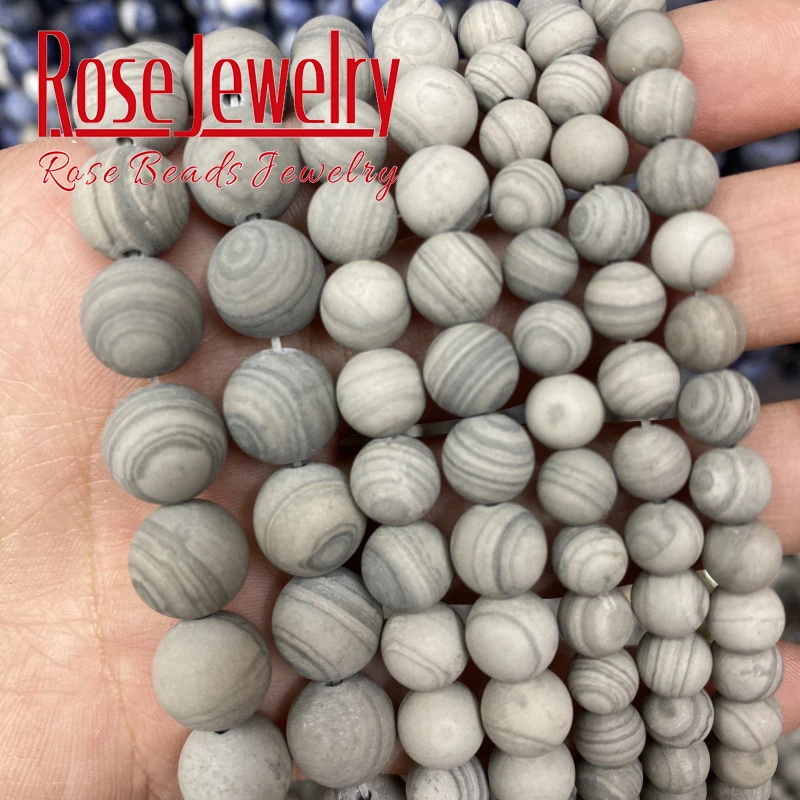 

Dull Polish Matte Gray Wood Jaspers Beads Natural Stone Round Loose Beads For Jewelry Making DIY Bracelet Accessories 15" 6-10mm