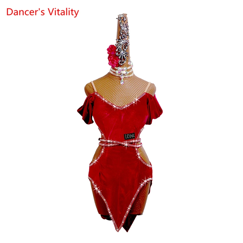 

Женское платье для латиноамериканских танцев, эксклюзивная сексуальная юбка на бретелях с открытой спиной, танцевальная одежда для профессиональных выступлений и танцев
