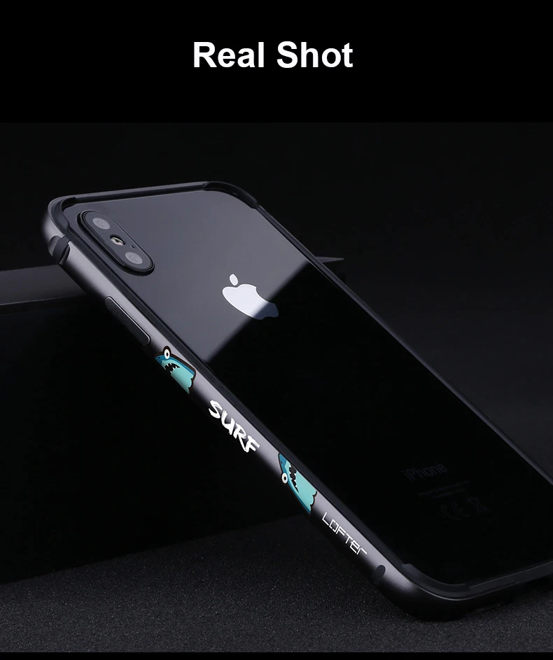Металлический бампер для телефона с акулой для iPhone XR, чехол для телефона s для iPhone XS Max, чехол с мультяшным рисунком, алюминиевая силиконовая рамка, чехол