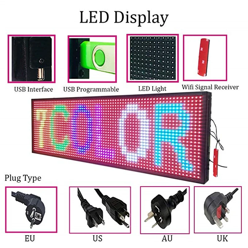 WiFi светодиодный знак, светодиодный программируемый электронный P13 RGB цветной наружный знак светодиодный дисплей 3" X 14" открытая бегущая доска для сообщений