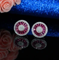 anglang bright redblue stud earrings full dazzling cubic zirconia fashion womens earrings piercing ear jewelry