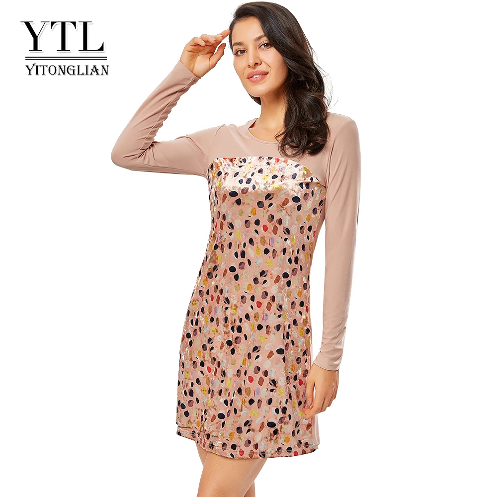 Yitonglian Для женщин на весну и зиму булыжник узор из бархата с длинными рукавами