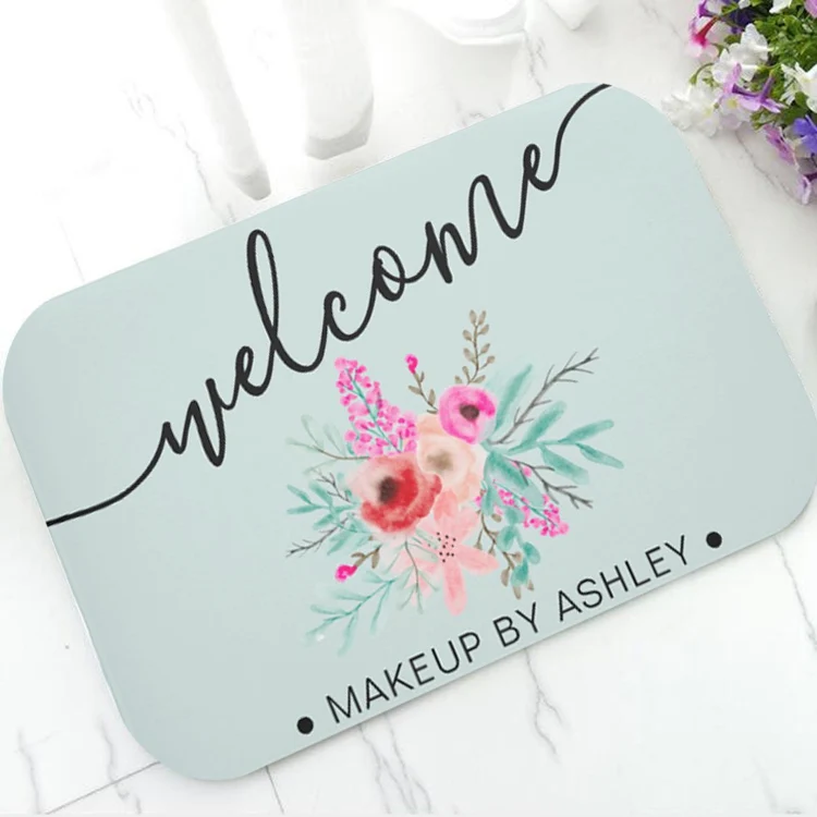 

Женский шикарный мятно-розовый цветочный водонепроницаемый Придверный коврик, модный шикарный дверной коврик для салона красоты, коврик д...