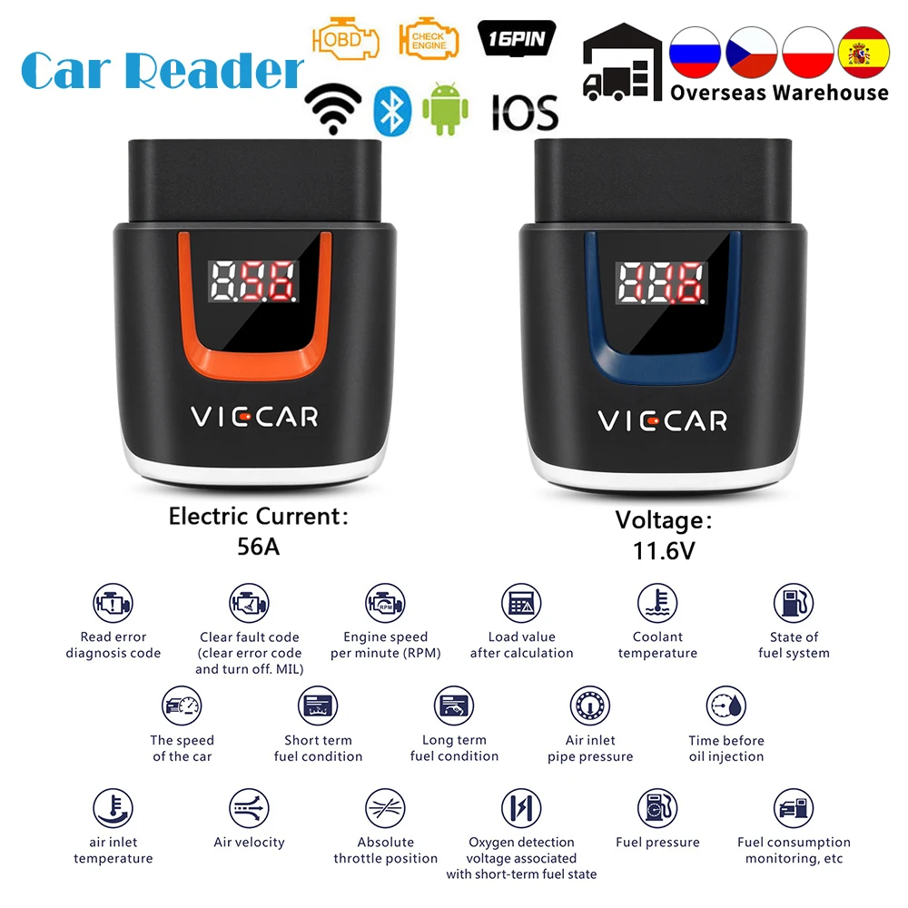 Автомобильный диагностический сканер Viecar ELM327 V2.2 PIC18F25K80 OBD OBD2 Bluetooth 4 0 Wi Fi