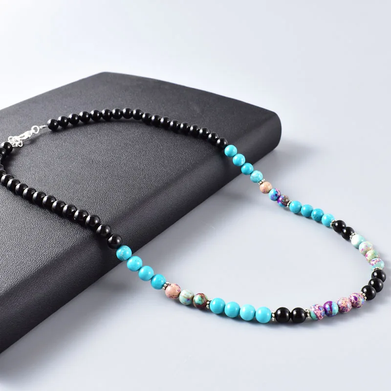 

Уникальные мужские ювелирные изделия 6 мм Смесь натуральных камней черного ониксовыми бусами цепи подойдет в качестве подарка как для мужч...