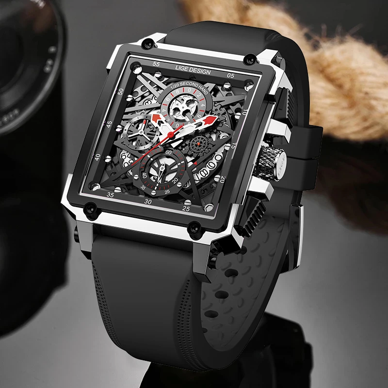 

2021 New Men Watch LIGE Top Brand Luxury Waterproof Quartz Square Wristwatche For Men Date Sport Hollow Clock Male Zegarek Meski