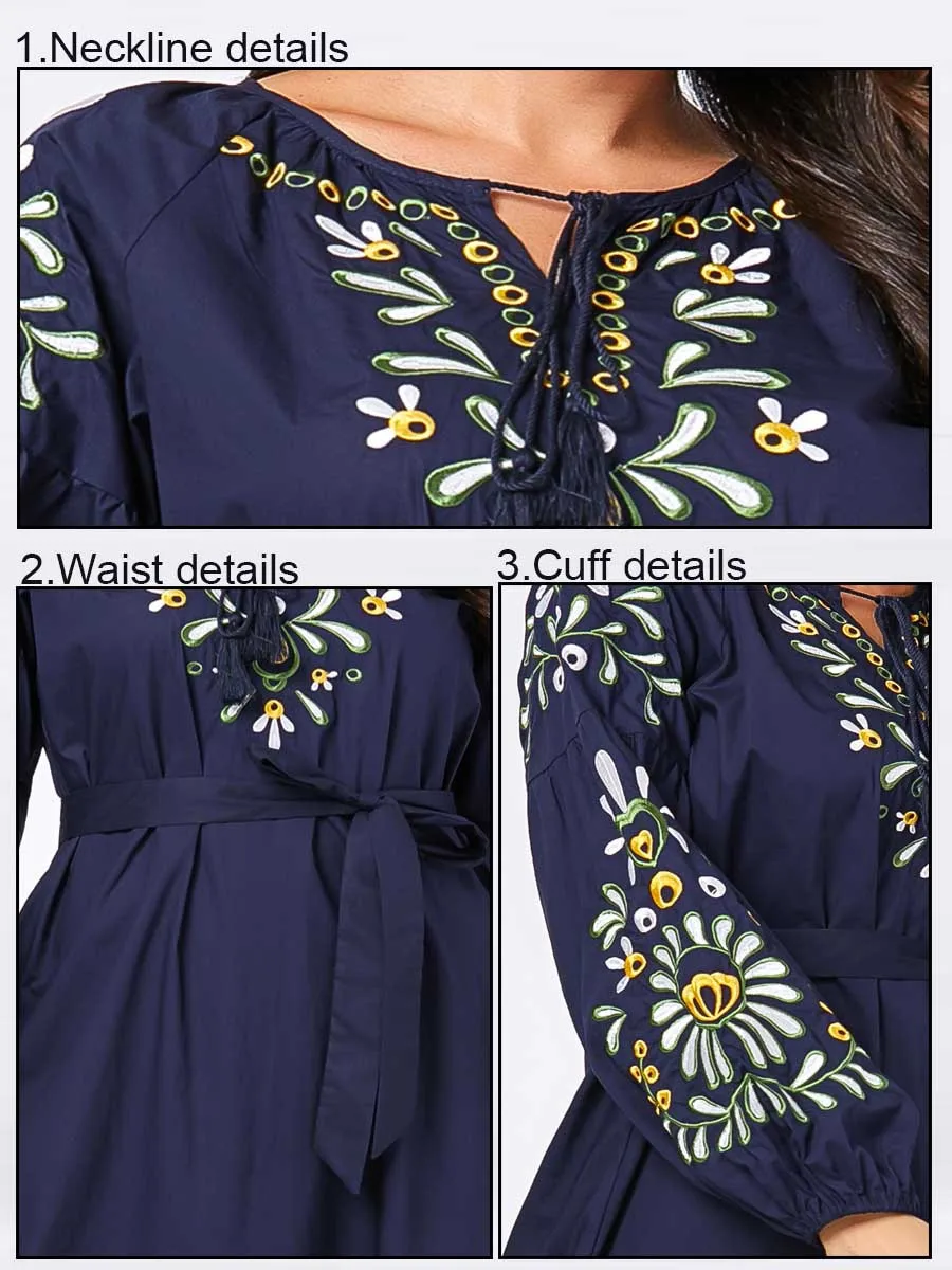 Мусульманское платье женское мусульманское Макси абайя Цветочная вышивка Дубай