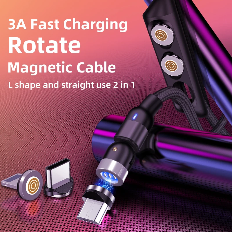 Магнитный usb кабель на 180 градусов Type C Micro USB 8 контактный зарядный для iPhone Samusng Huawei