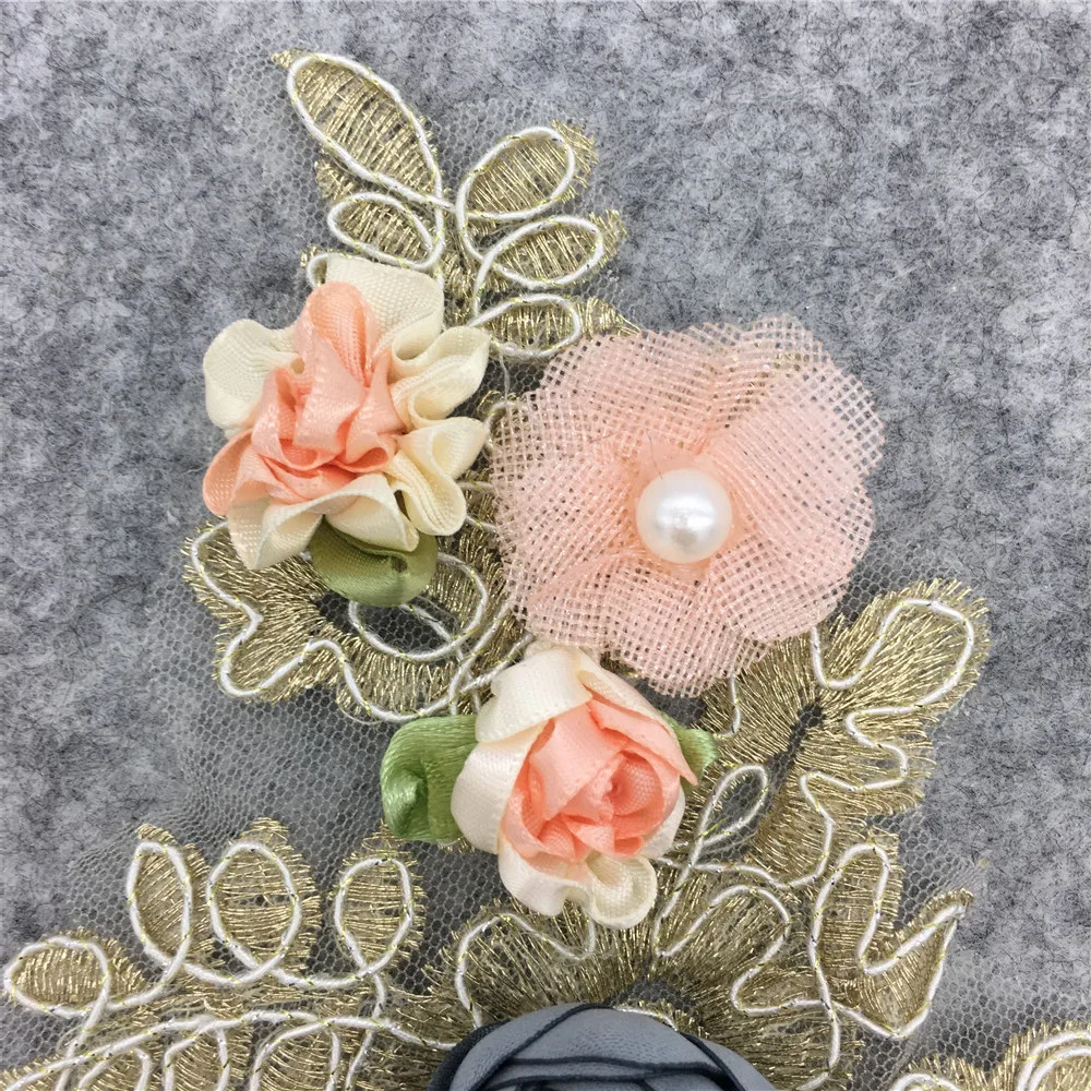 Вуаль основа кружевная ткань 3D цветок жемчуг кружево аппликация воротник одежда