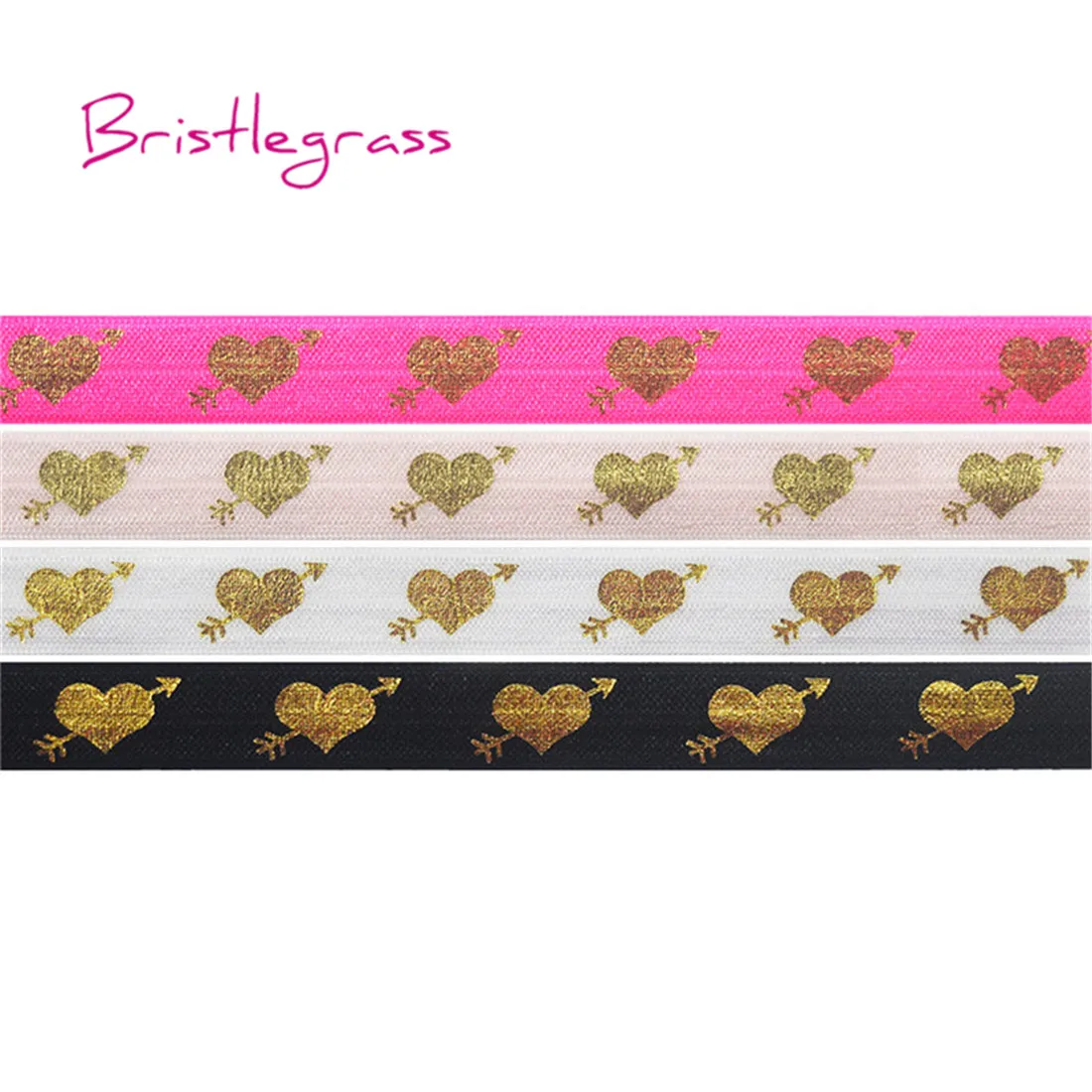 

BRISTLEGRASS 5 Yard 5/8" 15mm Cupid's Arrow Love Heart Foil Print Fold Over Elastics FOE Spandex Band Hair Tie Tutu Dress Sewing