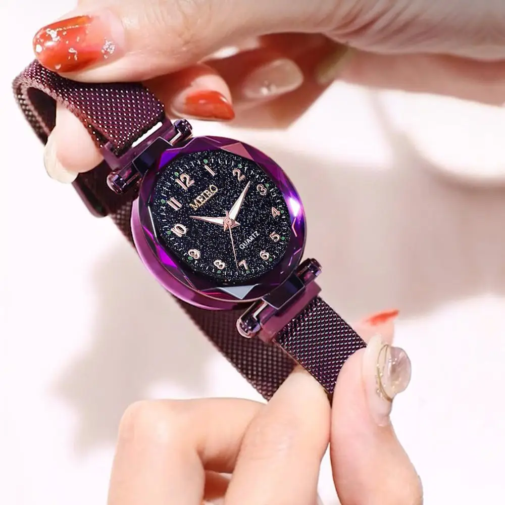 

2020 Luxury Fashion Starry Sky Flat Glass Quartz Mesh With Magnetic Buckle Ladies Watch Reloj Mujer Relogio Feminino A50