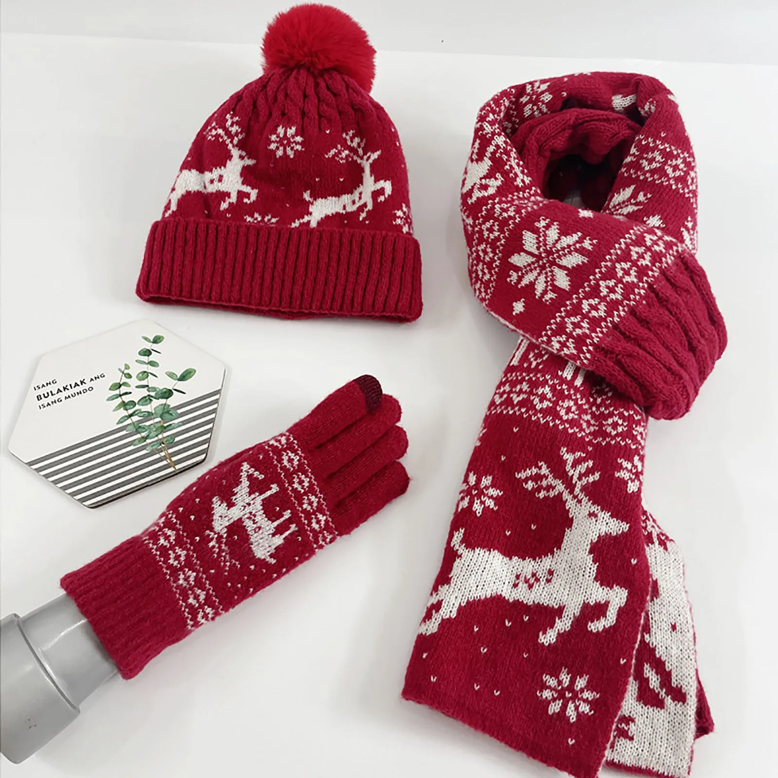 

Женская эластичная вязаная шапка, толстые перчатки, шарф, набор из нескольких предметов, теплые осенне-зимние перчатки с закрытыми пальцами
