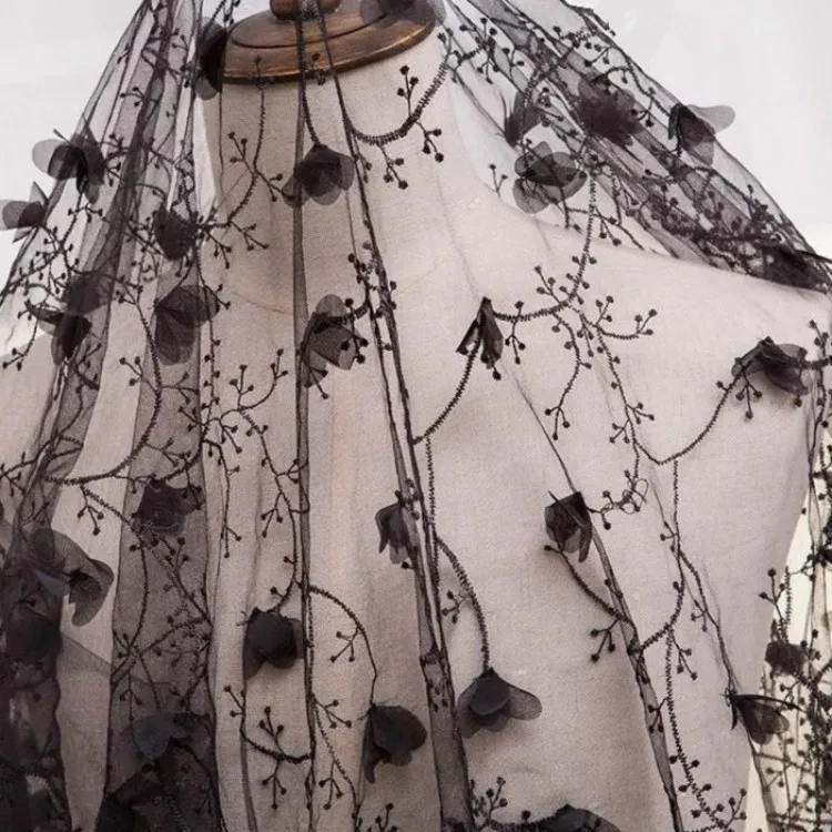 Модное черное платье из тюля с трехмерной вышивкой свадебная ткань распродажа